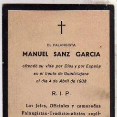 Postales: RECORDATORIO CAIDO EN LA GUERRA CIVIL. FALANGISTA FRENTE DE GUADALAJARA ABRIL 1938