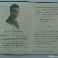 Postales: GUERRA CIVIL: RECORDATORIO MILICIANO NACIONAL, CAIDO POR DIOS Y ESPAÑA, AVILA 1939. UN DIA ANTES FIN
