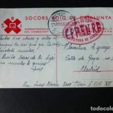 Postales: SOCORS ROIG DE CATALUNYA TARJETA POSTAL GUERRA CIVIL 1938 CENSURA XII CUERPO EJERCITO SANIDAD. Lote 300048948