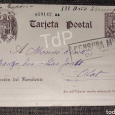 Postales: ENTERO POSTAL OLOT GARROTXA POSTGUERRA CENSURA MILITAR III AÑO TRIUNFAL. Lote 308727238