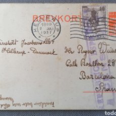 Postales: DINAMARCA, ENTERO POSTAL CON FRANQUEO A BARCELONA. 1937. CENSURA REPUBLICA ESPAÑOLA. Lote 365221396