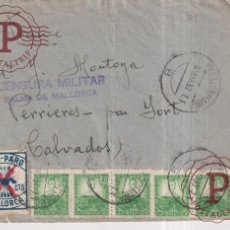 Postales: CENSURA MILITAR PALMA DE MALLORCA 1937 PRO PARO A PERRIÈRES CALVADOS GUERRA CIVIL. Lote 402619304