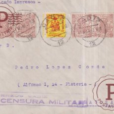 Postales: CORREOS CADIZ CENSURA MILITAR VIVA ESPAÑA AYUNTAMIENTO CERTIFICADO IMPRESOS A ZARAGOZA GUERRA CIV. Lote 402620354