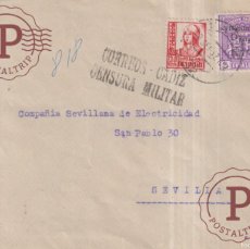 Postales: CORREOS CADIZ CENSURA MILITAR A SEVILLA 1937 TALLERES DE ARTILLERIA SAN FERNANDO GUERRA CIVIL. Lote 402620734