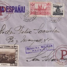 Postales: CENSURA MILITAR PORRIÑO PONTEVEDRA VISITE GALICIA ORIGUEIRA A SAN DEBASTIAN PAIS VASCO GUERRA CIV. Lote 402621964