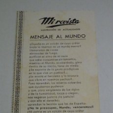 Postales: POSTAL GUERRA CIVIL - MI RESTA - MENSAJE AL MUNDO CARLOS MARTÍNEZ BAENA MAYO 1938