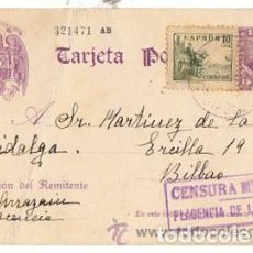 Postales: TARJETA POSTAL CENSURA MILITAR PLACENCIA DE LAS ARMAS. GUIPUZCOA. AÑO 1939