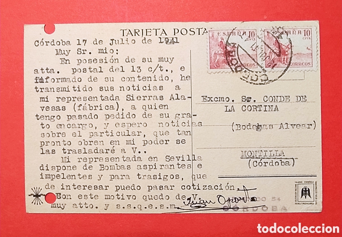 Postales: POSTAL DE FRANCO 1941 - Foto 2
