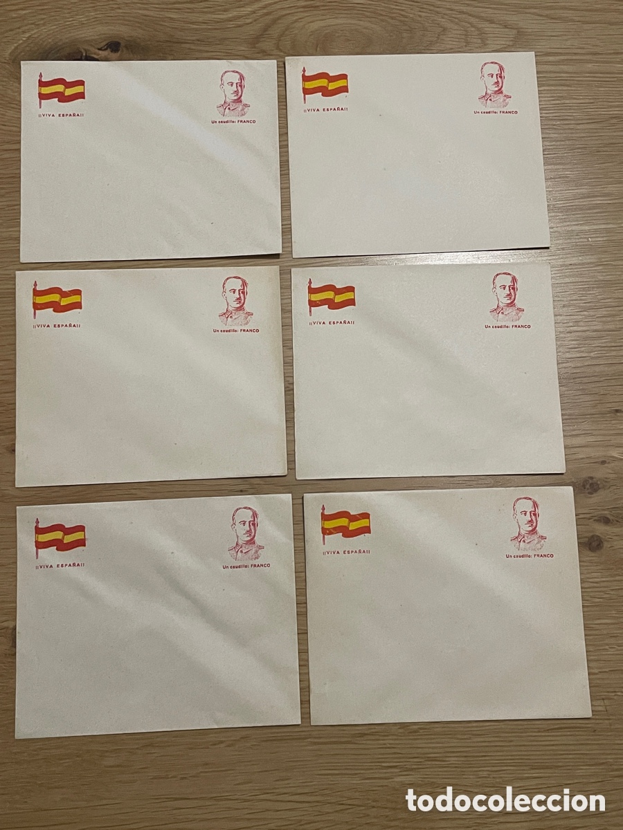 Postales: 6 sobres con efigie de Franco y bandera espa&ntilde;ola. Originales.