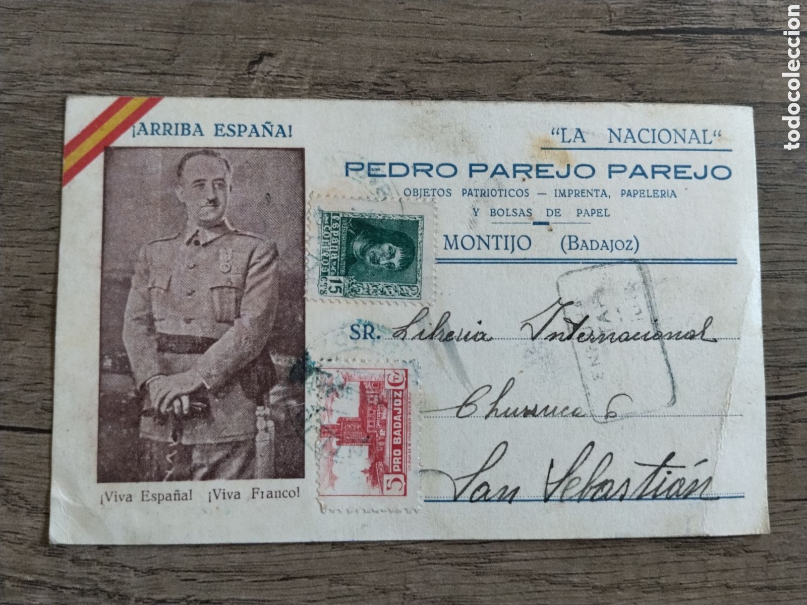 Postales: Postal circulada guerra civil bando nacional.caudillo franco.falange.censura militar.vi&ntilde;etas.euskadi