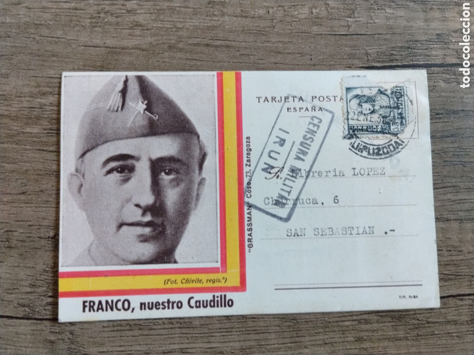 Postales: Postal circulada guerra civil bando nacional.caudillo franco.falange.censura militar.vi&ntilde;etas.euskadi