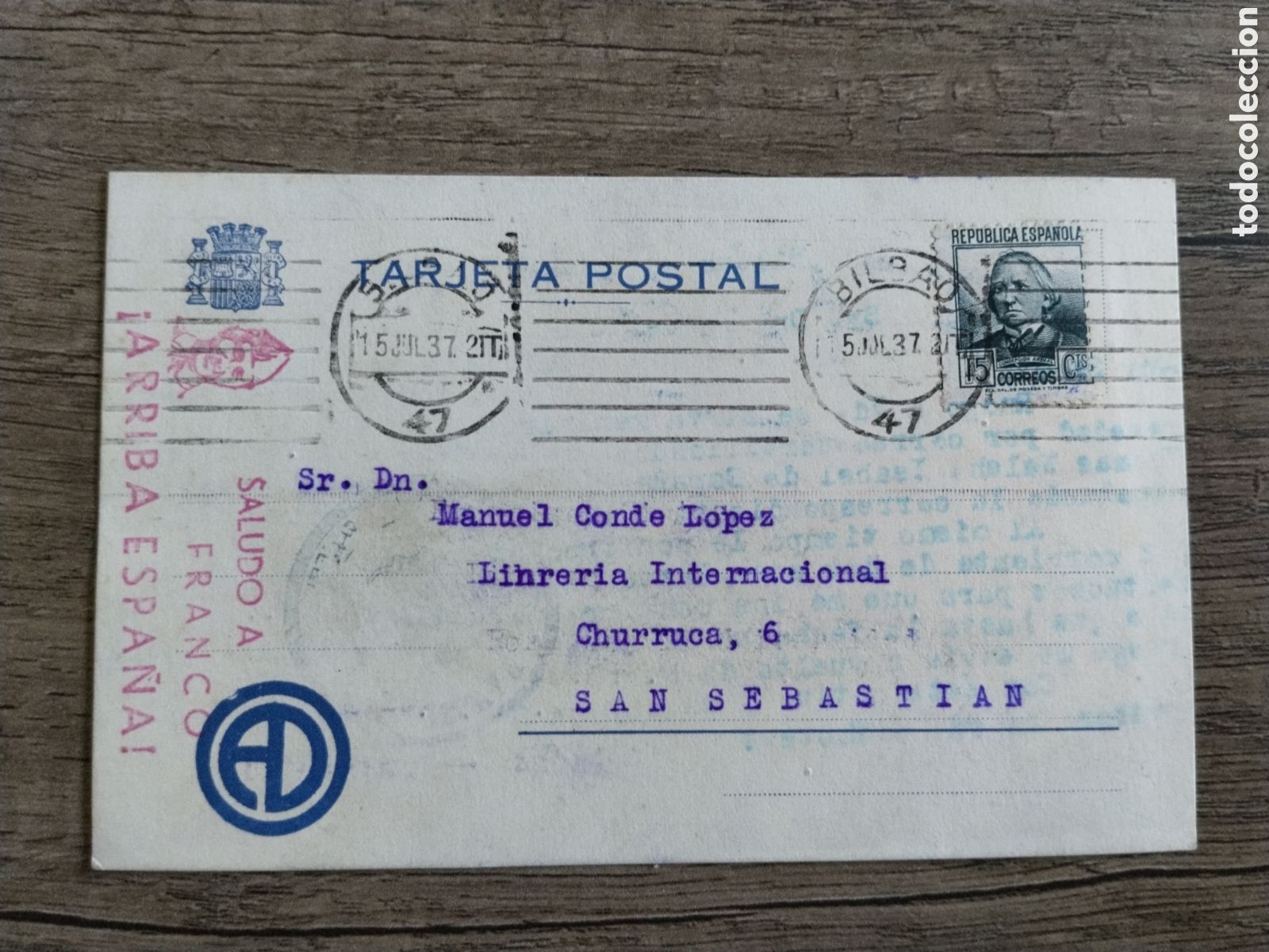 Postales: Postal circulada guerra civil bando nacional.caudillo franco.falange.censura militar.vi&ntilde;etas.euskadi