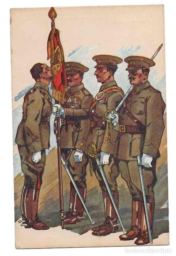 Postales: TARJETA POSTAL LOS SALVADORES DE ESPA&Ntilde;A. EL SOLDADO BESA LA BANDERA. URIARTE, ZARAGOZA