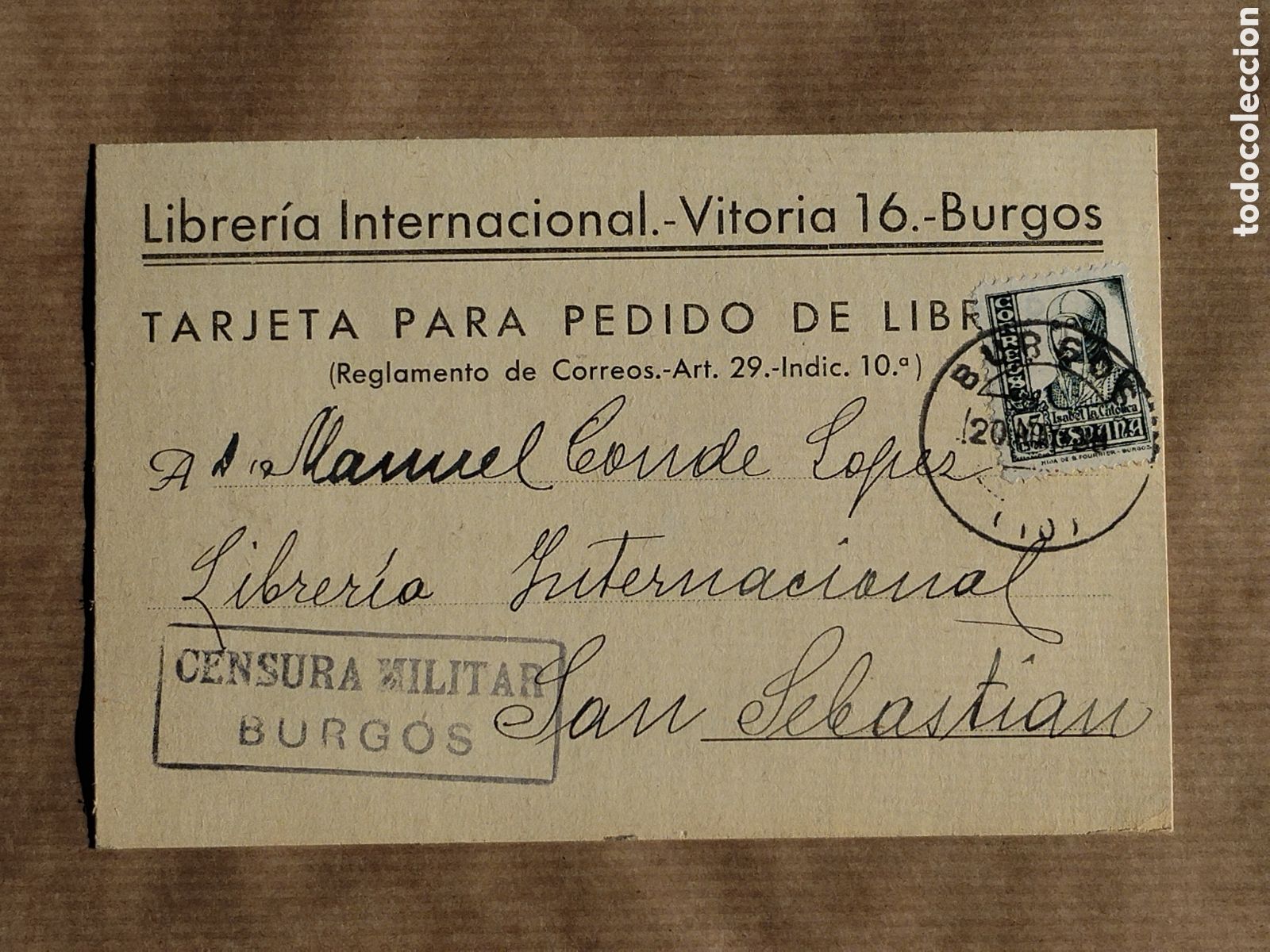 Postales: Postal circulada guerra civil bando nacional.falange.censura militar burgos.vi&ntilde;etas.euskadi.franco
