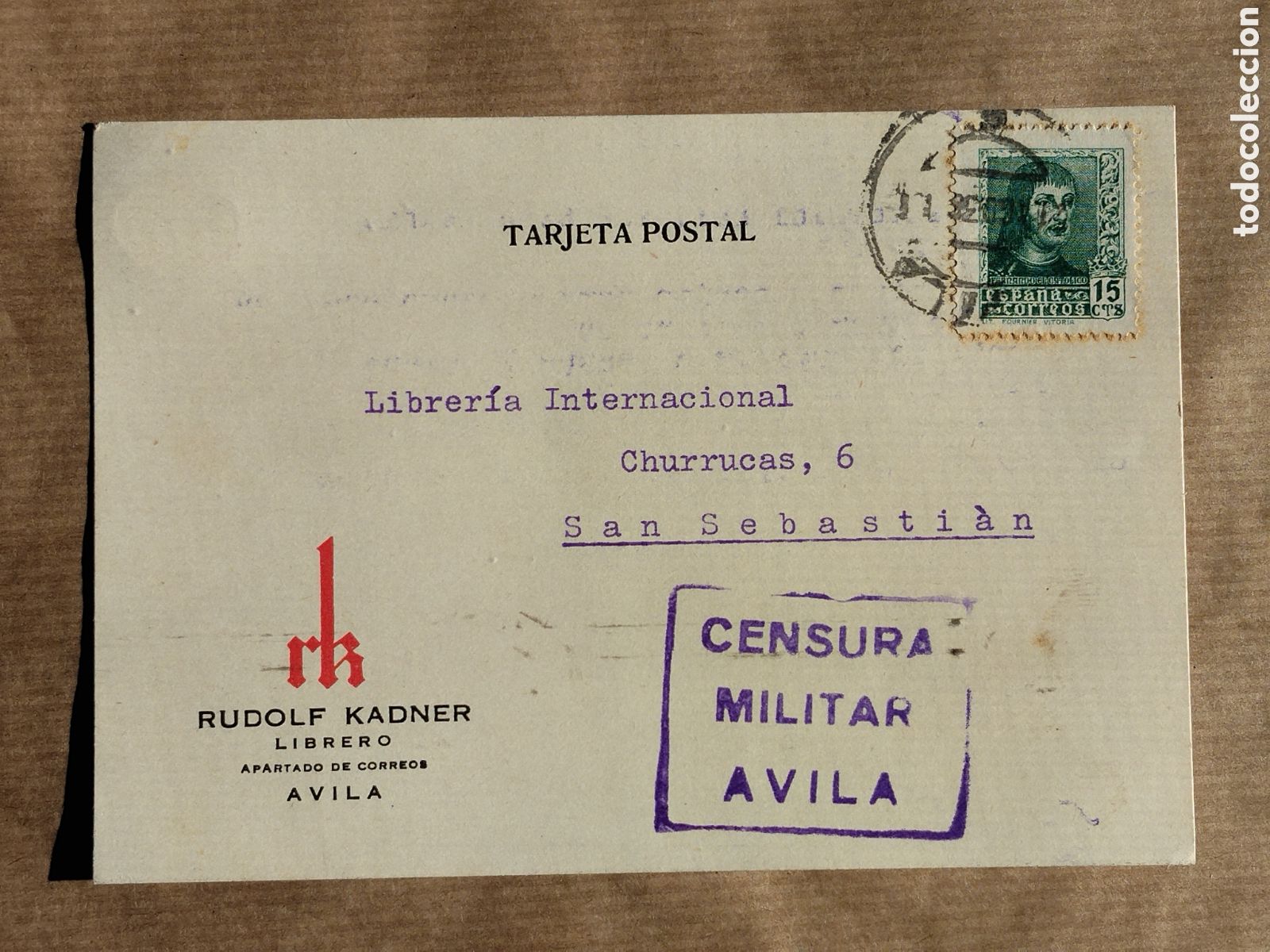 Postales: Postal circulada guerra civil bando nacional.falange.censura militar &Aacute;vila.vi&ntilde;etas.euskadi.franco