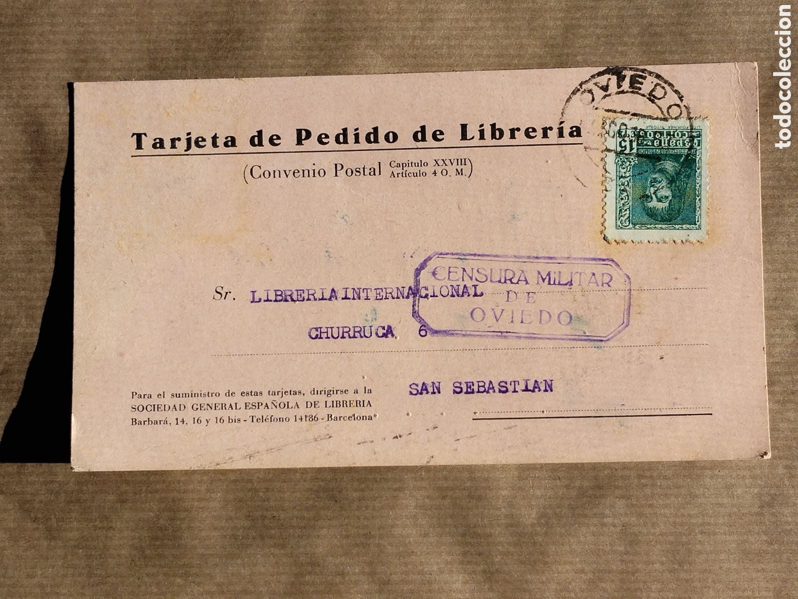 Postales: Postal circulada guerra civil bando nacional.falange.censura militar Oviedo.vi&ntilde;etas.asturias.franco