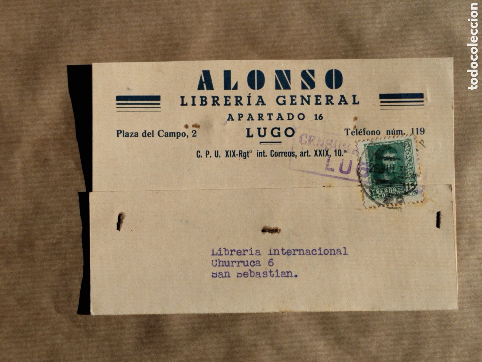 Postales: Postal circulada guerra civil bando nacional.falange.censura militar lugo.vi&ntilde;etas.galicia.franco