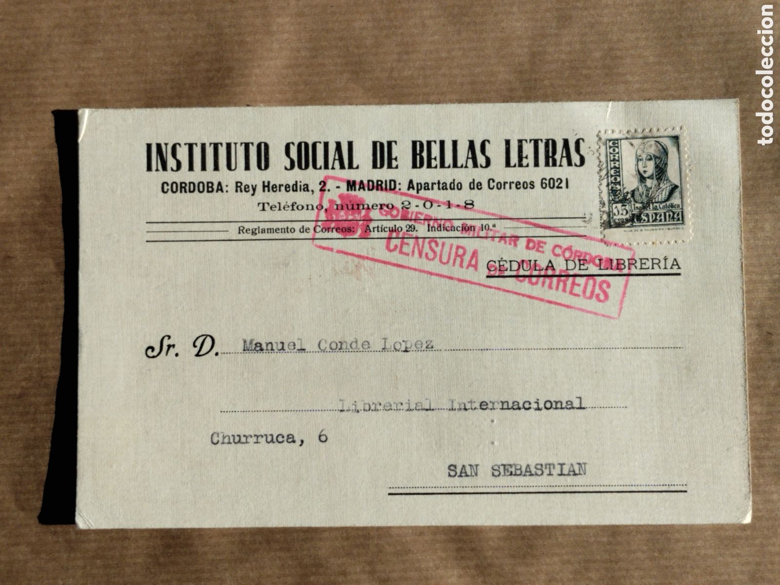 Postales: Postal circulada guerra civil bando nacional.falange.censura militar c&oacute;rdoba.vi&ntilde;etas.andalucia.franc