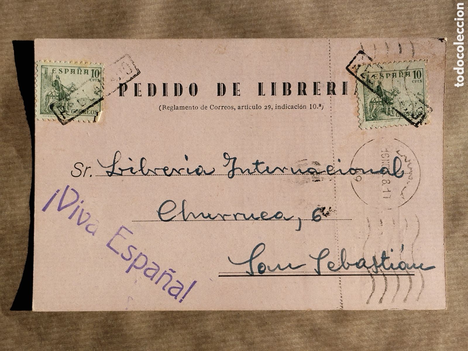 Postales: Postal circulada guerra civil bando nacional.falange.censura militar Zaragoza.vi&ntilde;etas.aragon.franco