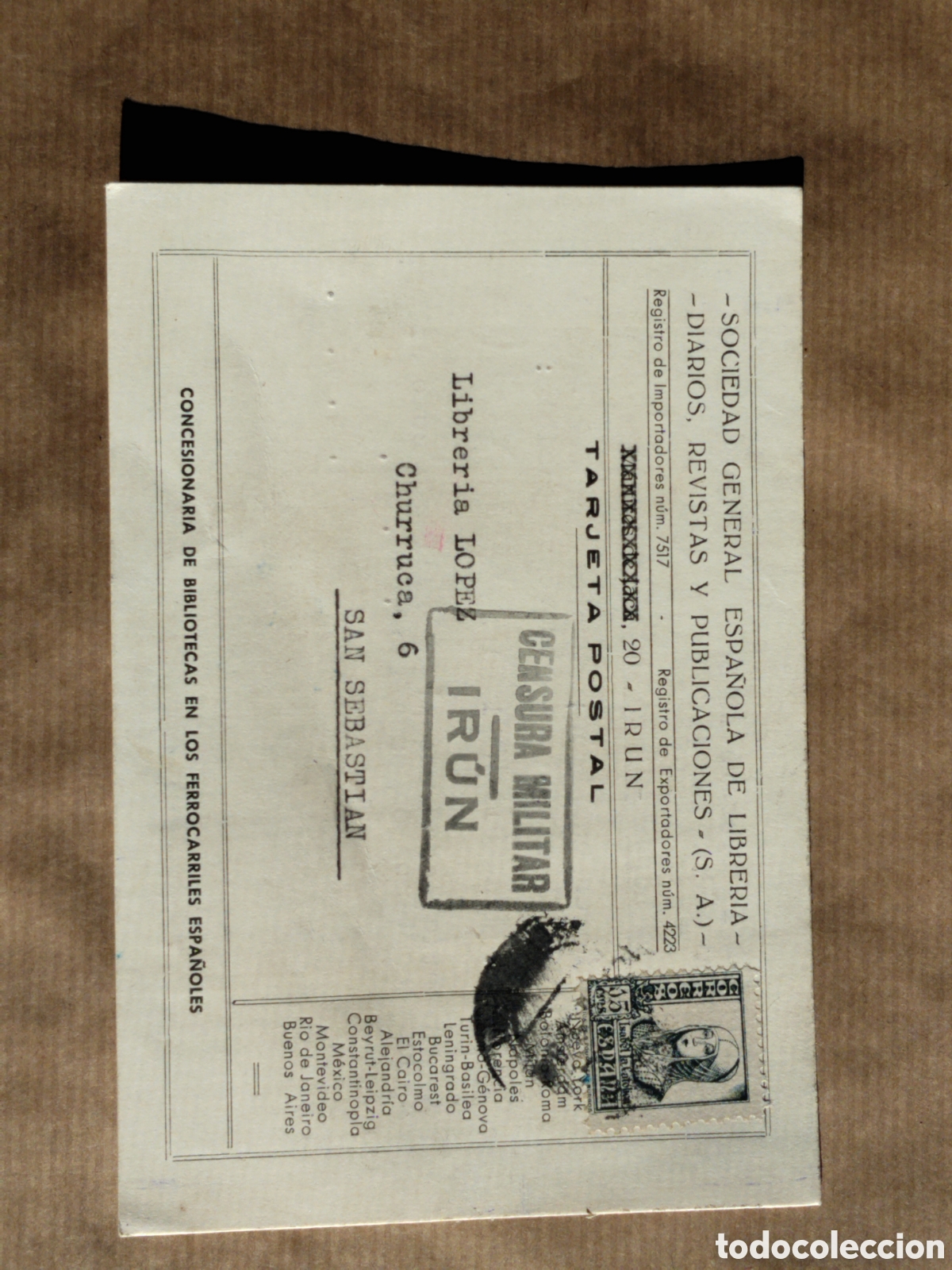 Postales: Postal circulada guerra civil bando nacional.falange.censura militar irun.vi&ntilde;etas.euskadi.franco