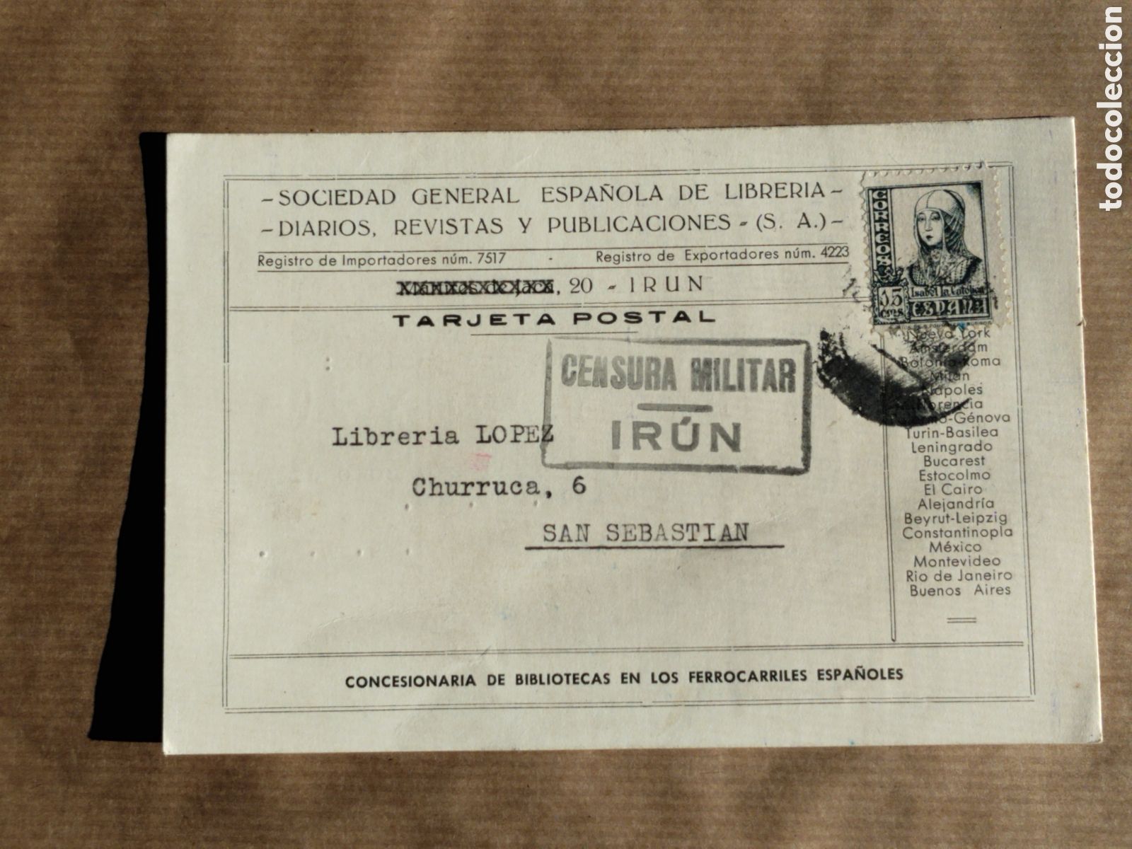 Postales: Postal circulada guerra civil bando nacional.falange.censura militar irun.vi&ntilde;etas.euskadi.franco