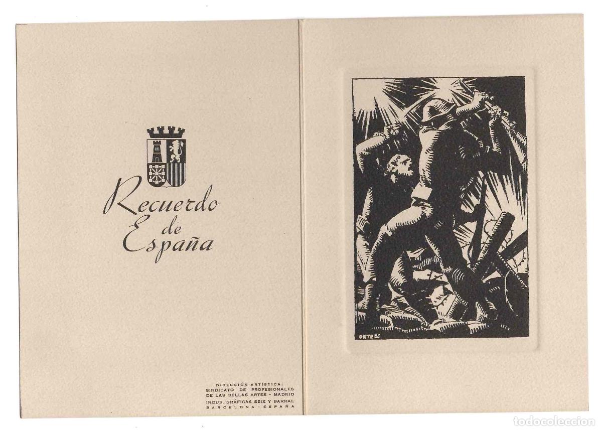 Postales: TARJETA POSTAL CON XILOGRAFIA ALEGORICA A LA GUERRA CIVIL. FIRMADA POR ORTELLS. C.1937. MUY RARA