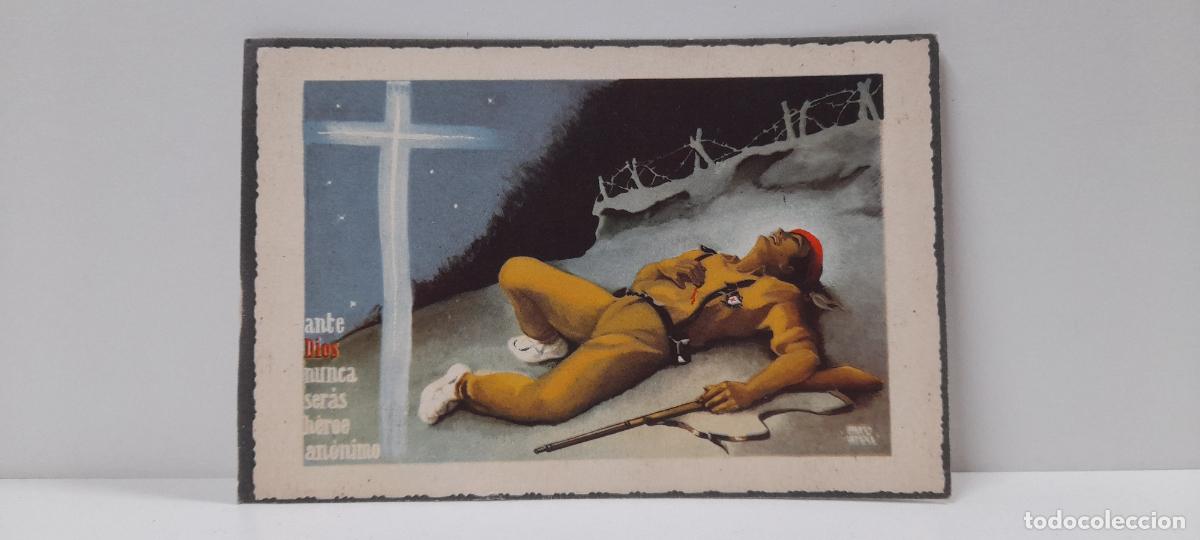 Postales: ANTIGUA POSTAL DE LA GUERRA CIVIL ESPA&Ntilde;OLA - REQUETE CAIDO . ANTE DIOS NUNCA SERAS HEROE ANONIMO