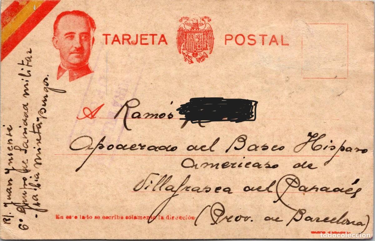 Postales: Postal-Franco-6&ordm; Grupo de Sanidad-De Burgos a Banco Hispano Villafranca-Censura-Saludo a Franco