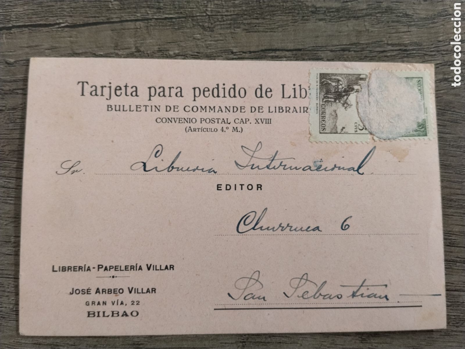 Postkarten: Postal circulada guerra civil bando nacional.falange.censura militar bilbao.vi&ntilde;etas.euskadi.vizcaya