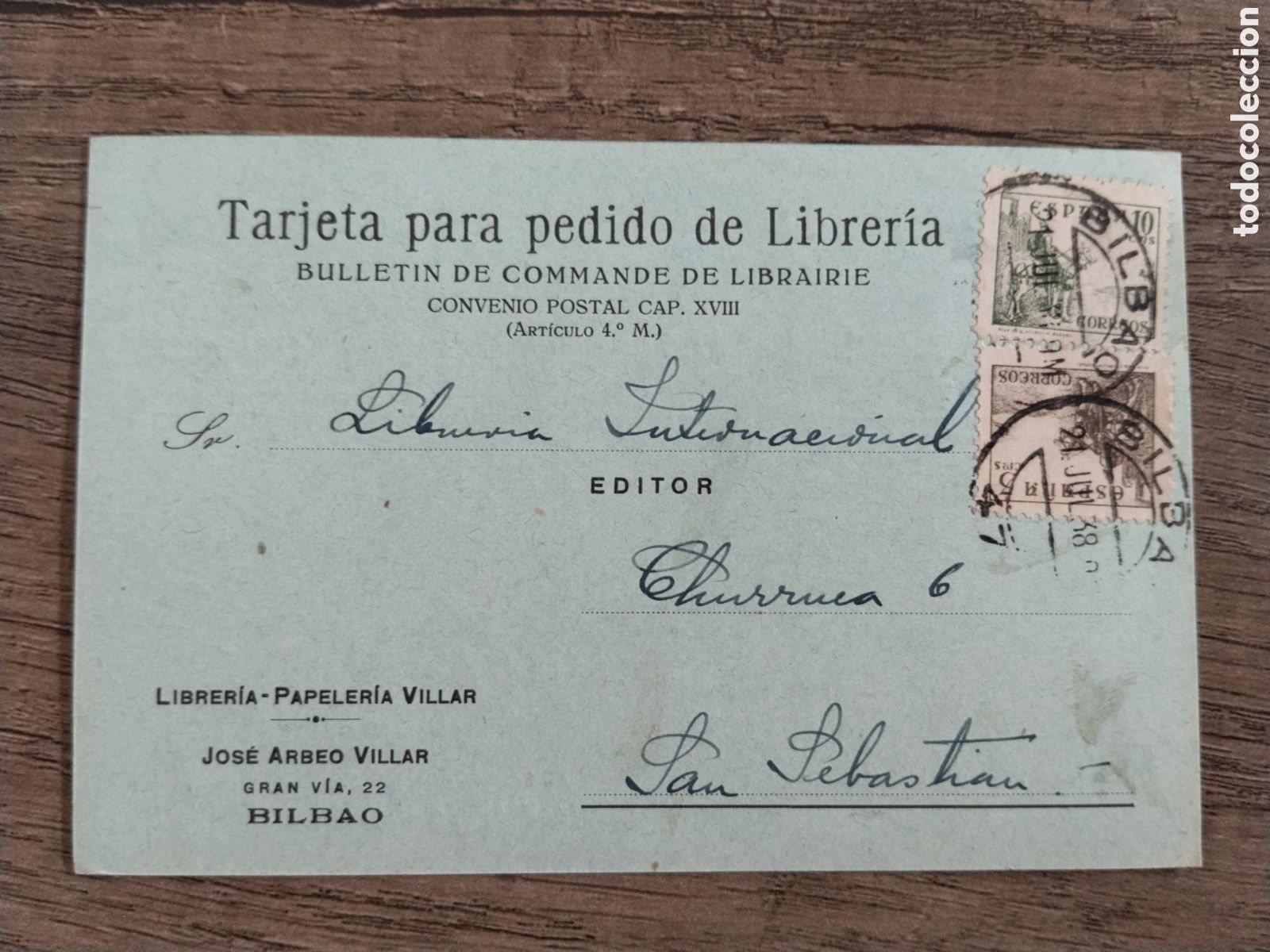 Postkarten: Postal circulada guerra civil bando nacional.falange.censura militar bilbao.vi&ntilde;etas.euskadi.vizcaya
