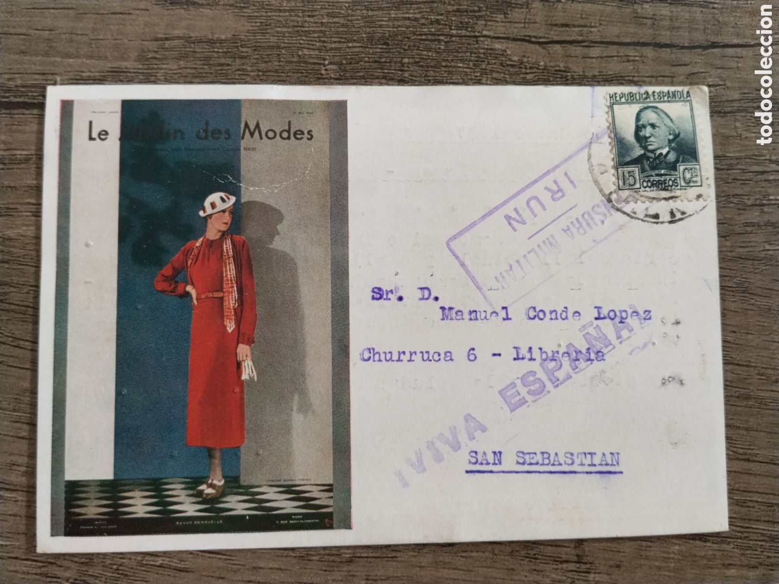 Postcards: Postal circulada guerra civil bando nacional.falange.censura militar irun.vi&ntilde;etas.euskadi.guipuzcoa