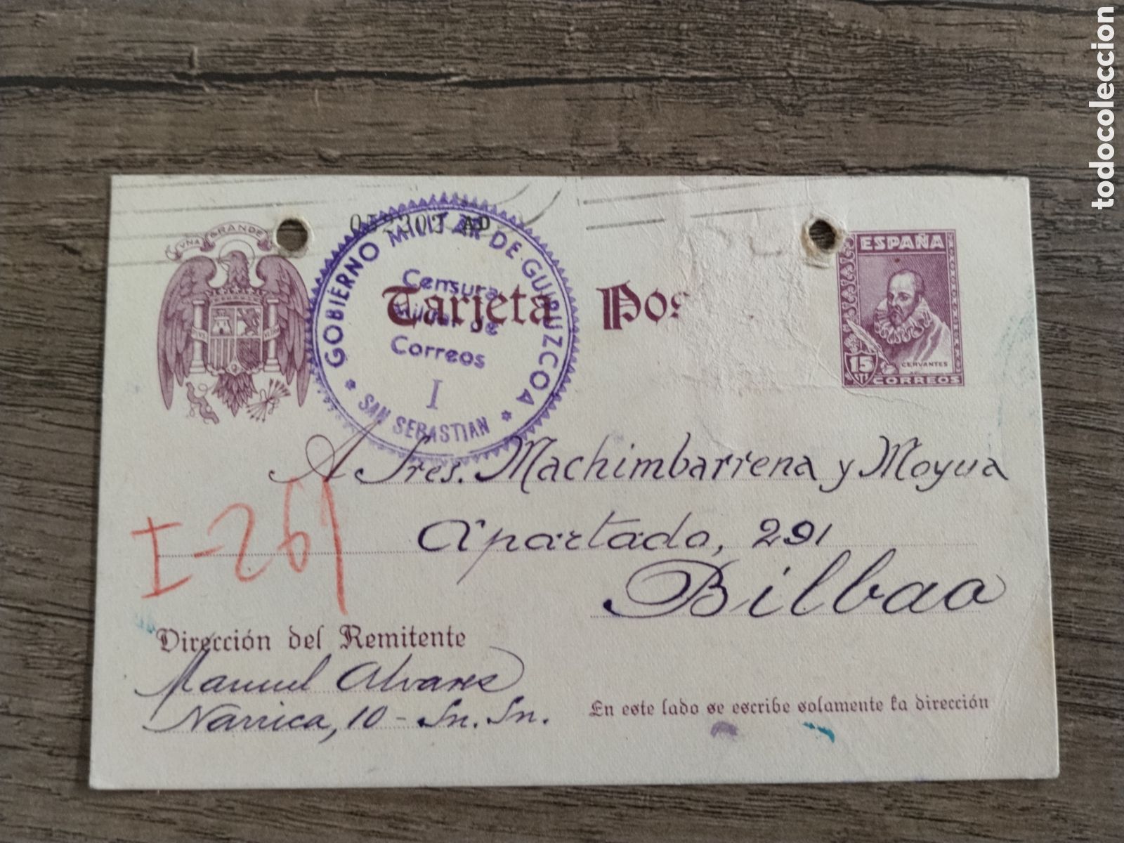 Postales: Postal circulada guerra civil bando nacional.falange.censura militar san Sebastian.euskadi.guipuzcoa