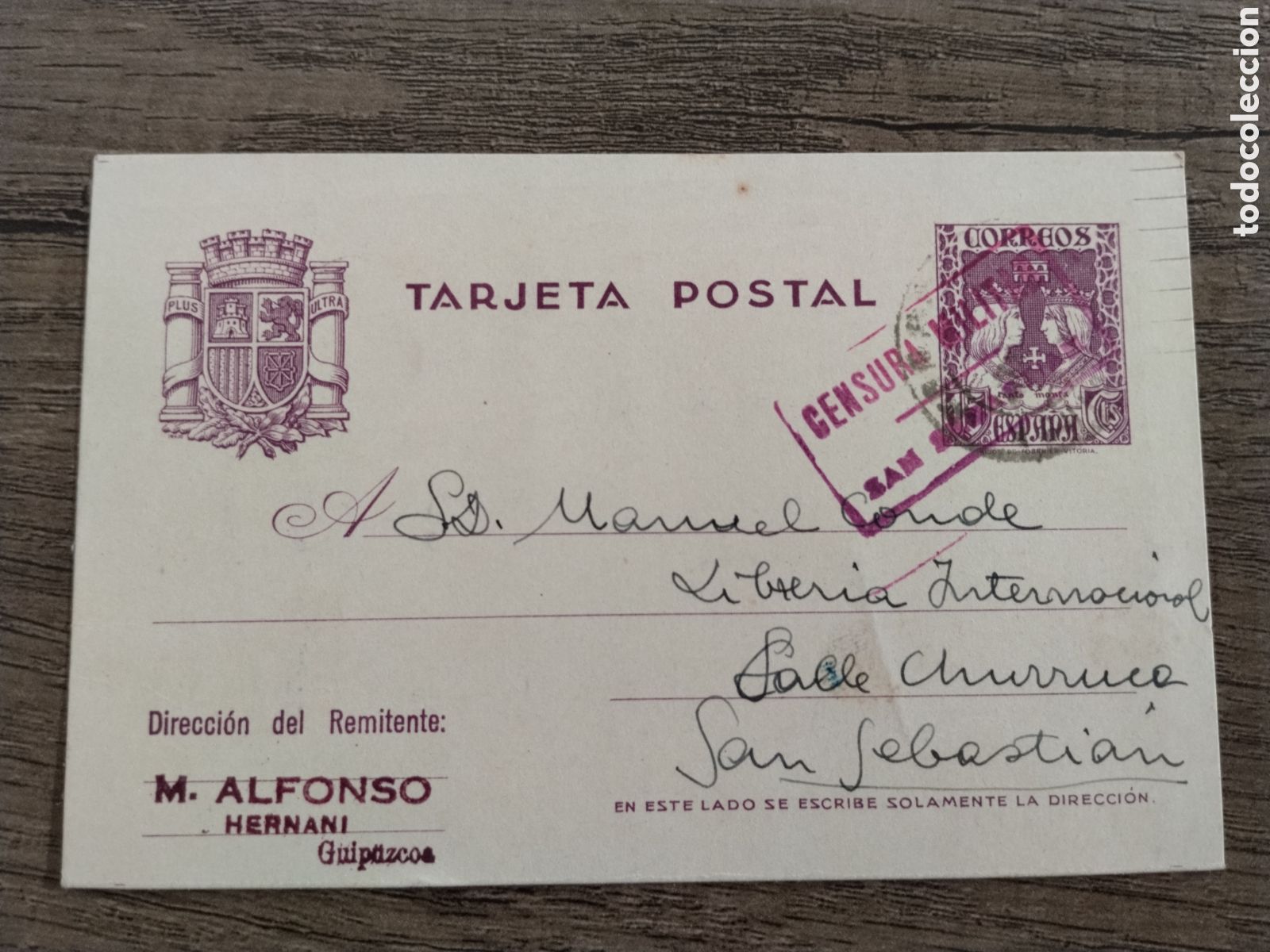 Postales: Postal circulada guerra civil bando nacional.falange.censura militar san Sebastian.euskadi.guipuzcoa