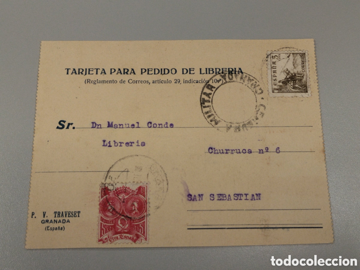 Postales: Postal circulada guerra civil bando nacional.falange.censura militar granada.andalucia.requete