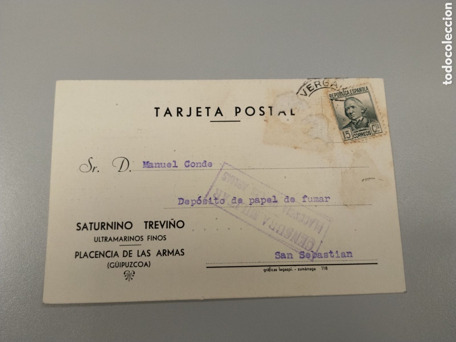 Postales: Postal circulada guerra civil bando nacional.falange.censura militar Placencia de las armas.guipuzco