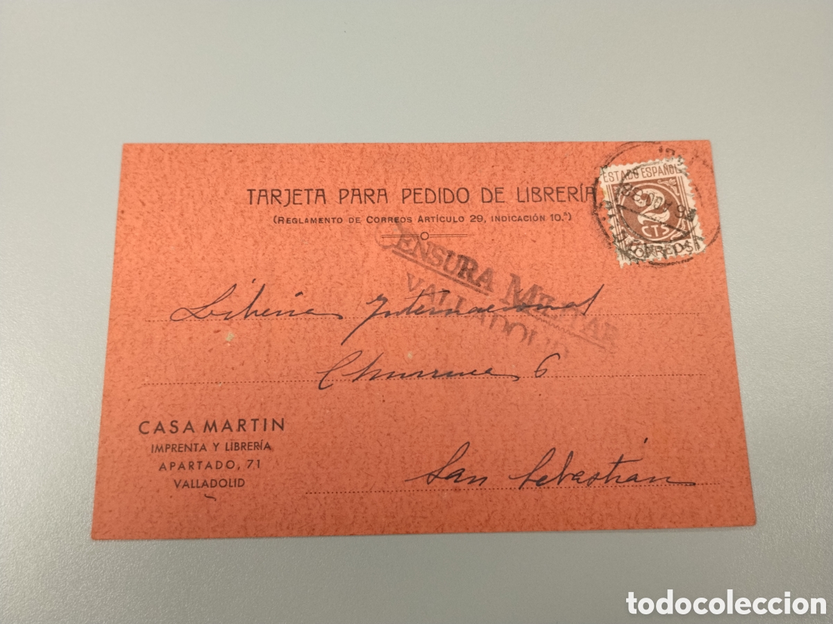 Postales: Postal circulada guerra civil bando nacional.falange.censura militar Valladolid.castilla.requete