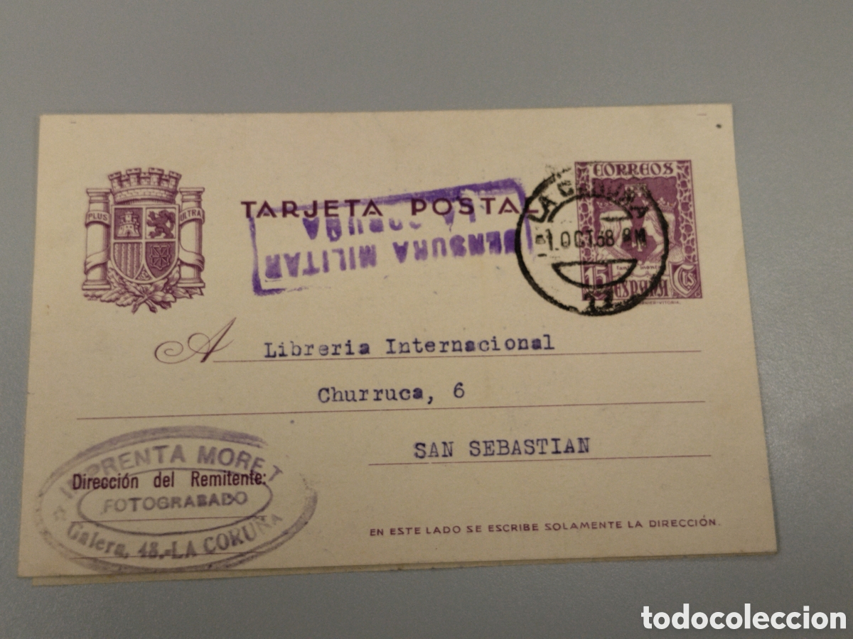 Postales: Postal circulada guerra civil bando nacional.falange.censura militar A Coru&ntilde;a.galicia.requete