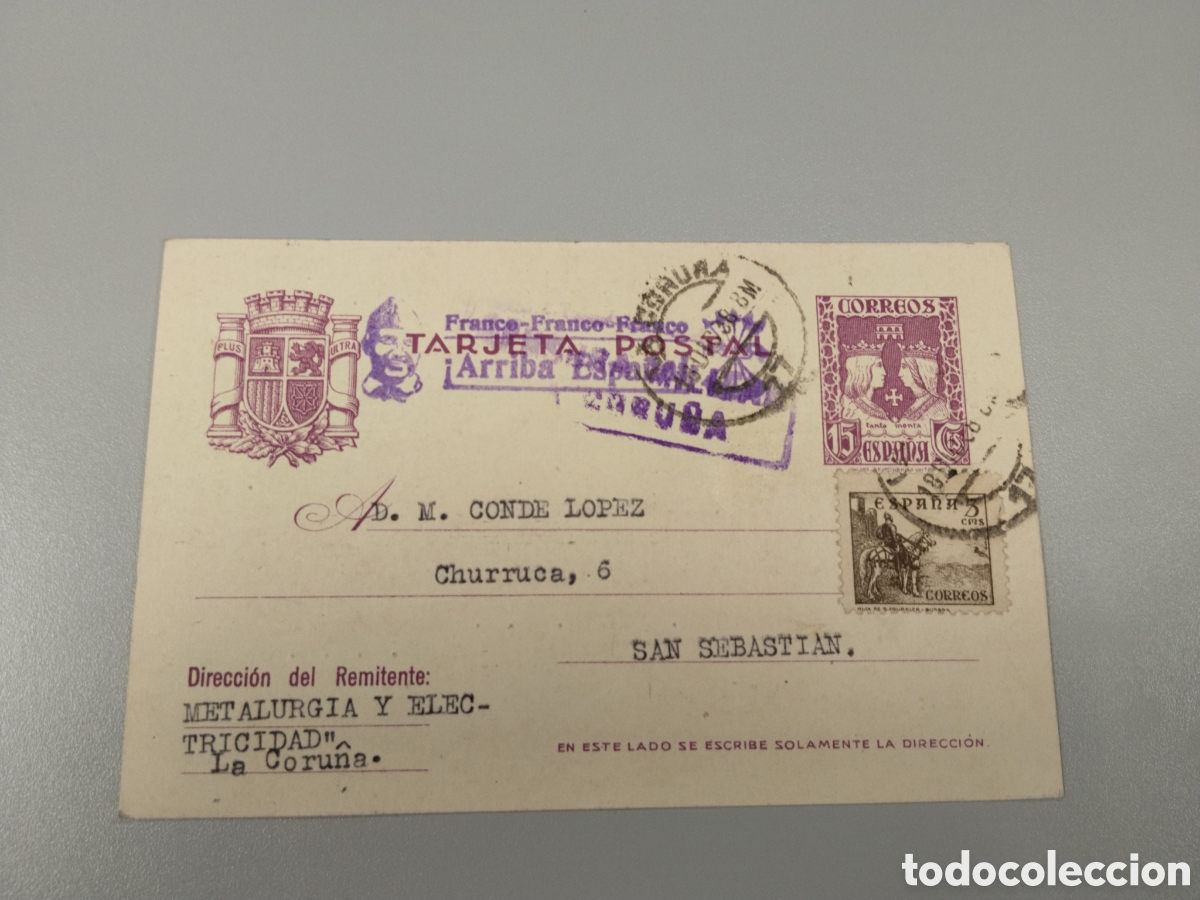 Postales: Postal circulada guerra civil bando nacional.falange.censura militar A Coru&ntilde;a.galicia.requete