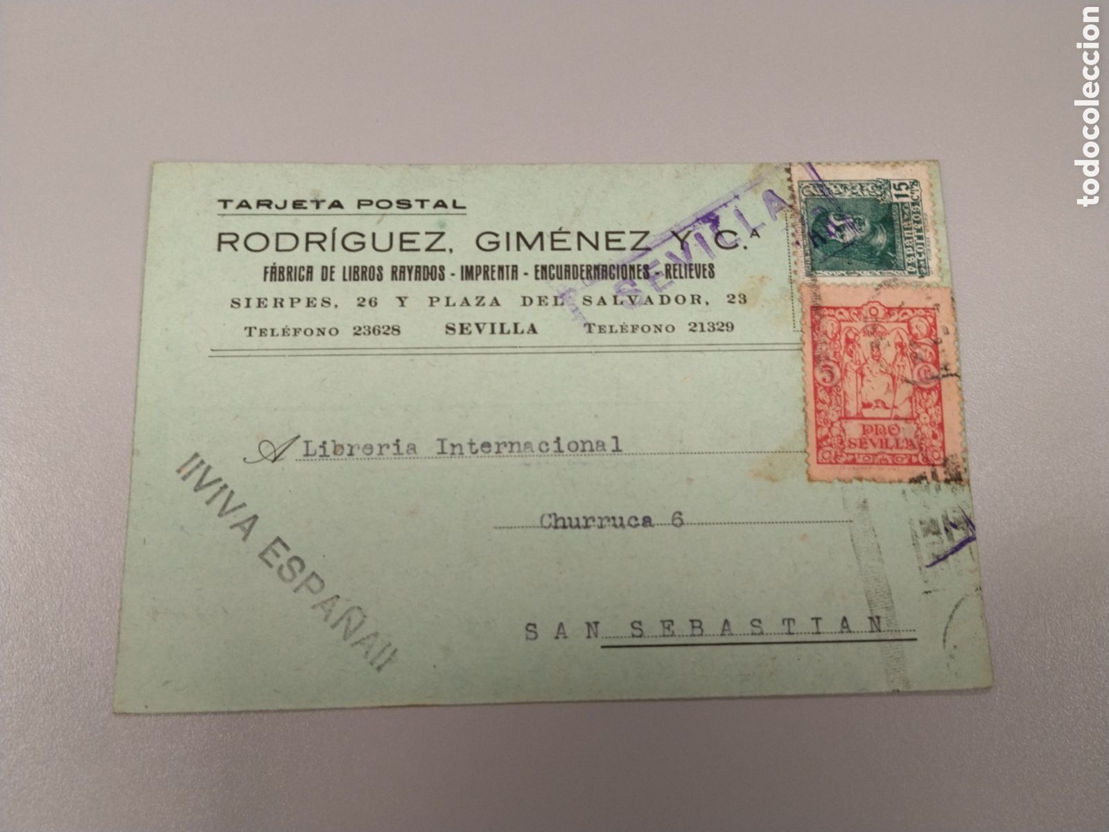 Postales: Postal circulada guerra civil bando nacional.falange.censura militar sevilla.andalucia.requete