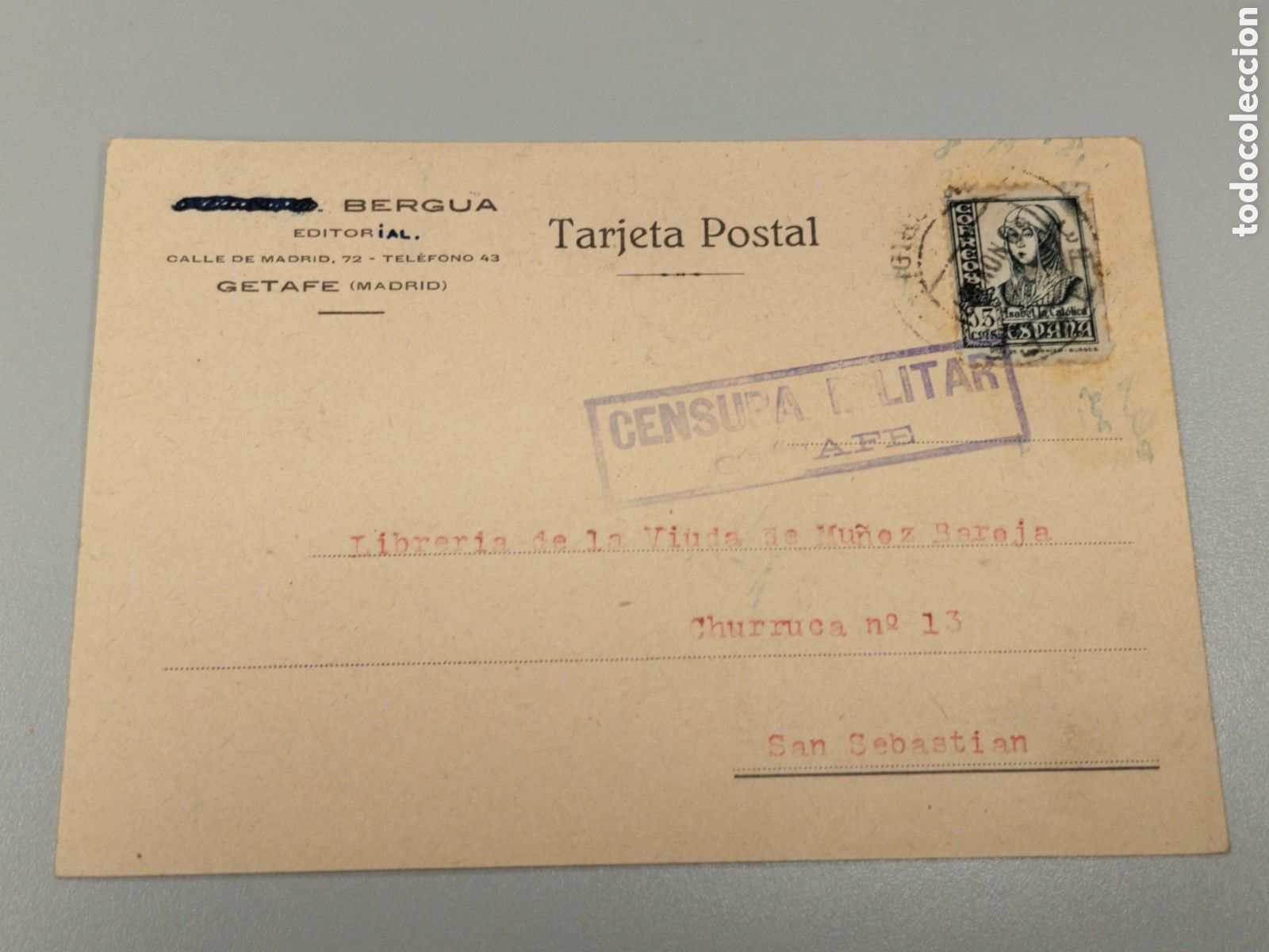 Postales: Postal circulada guerra civil bando nacional.falange.censura militar Getafe.madrid.requete