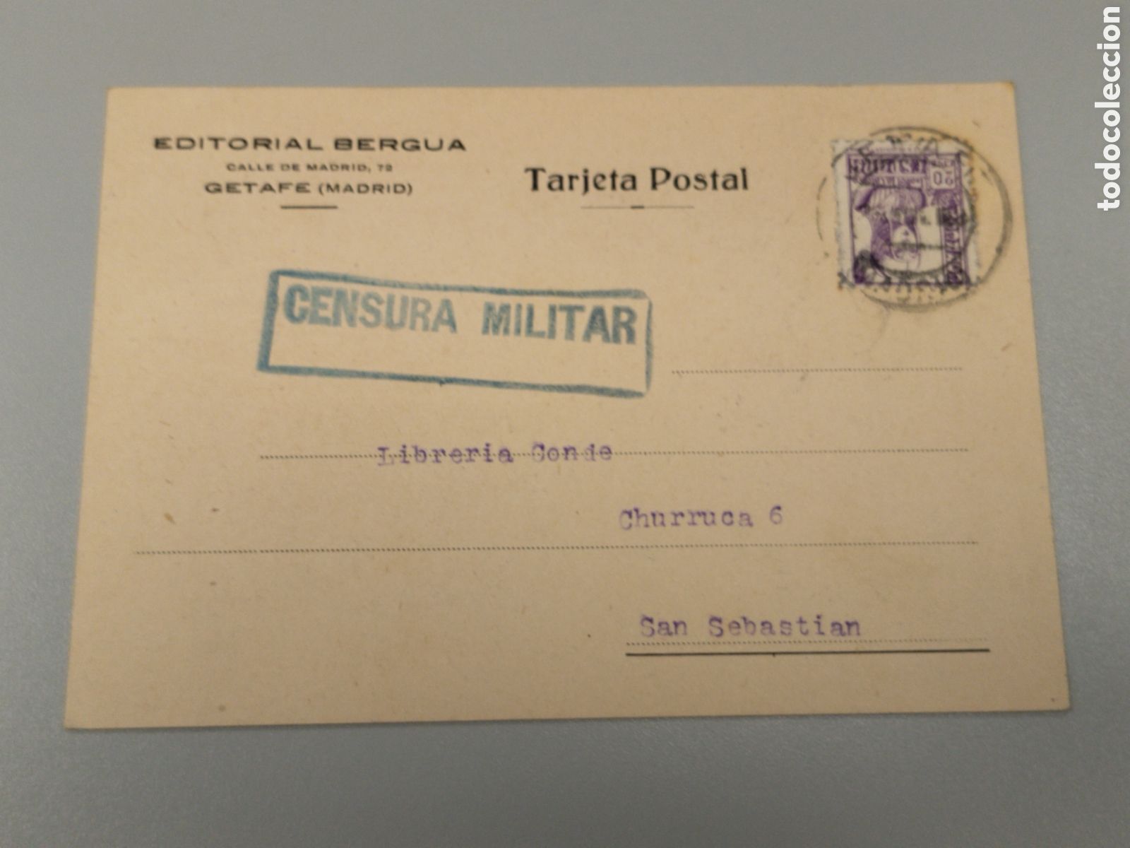 Postales: Postal circulada guerra civil bando nacional.falange.censura militar Getafe.madrid.requete