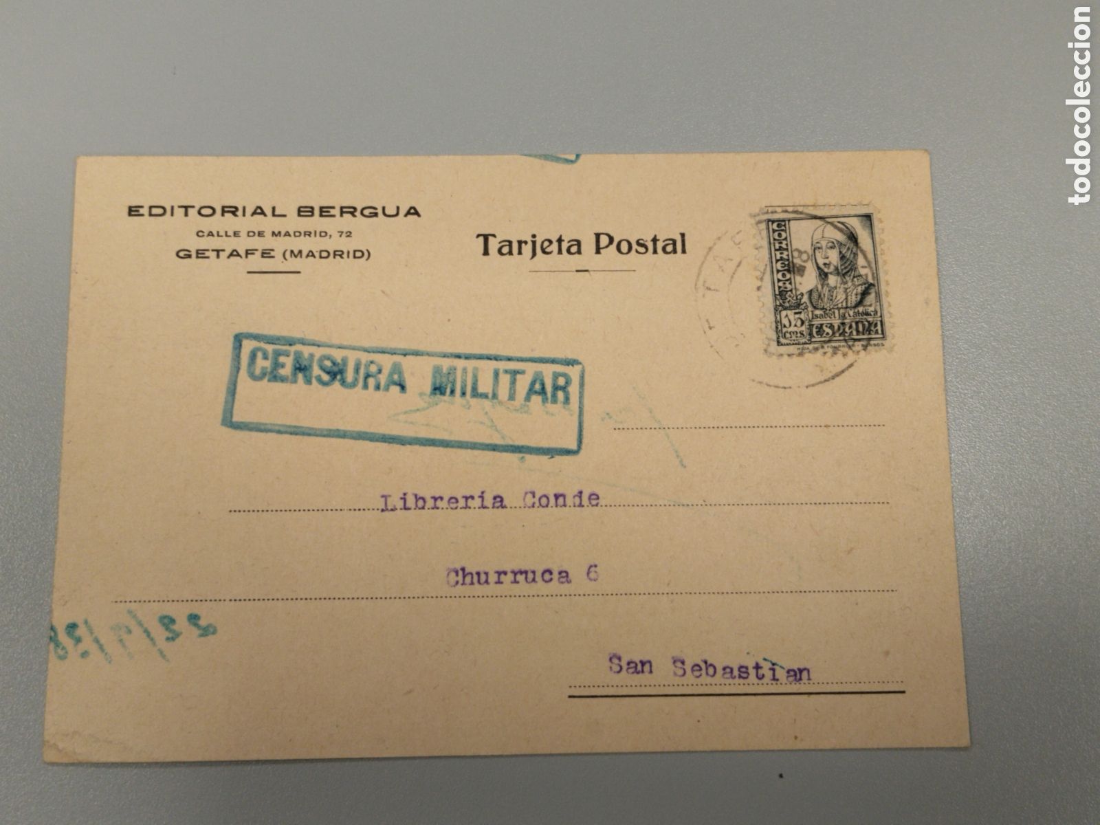 Postales: Postal circulada guerra civil bando nacional.falange.censura militar Getafe.madrid.requete