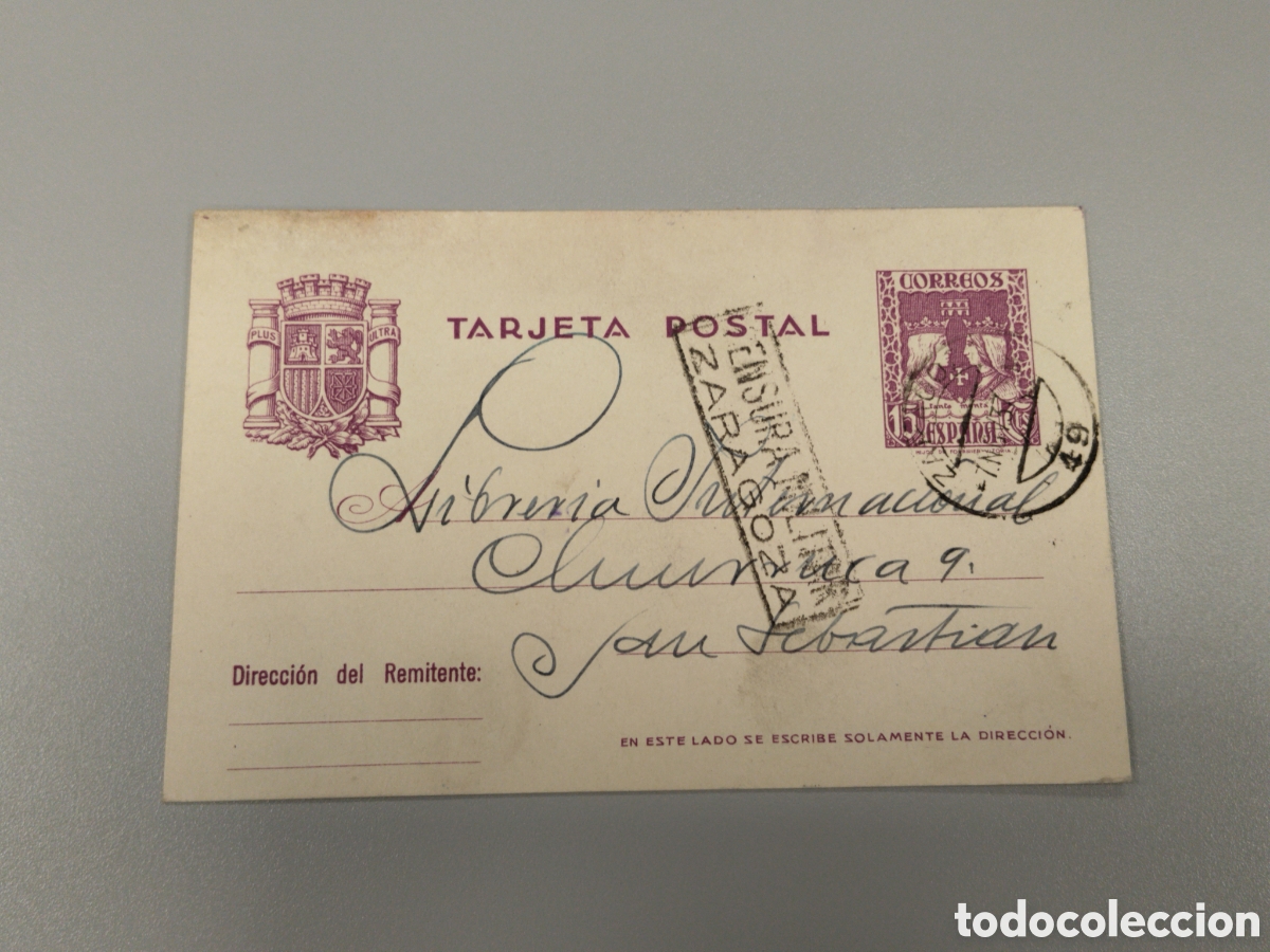 Postales: Postal circulada guerra civil bando nacional.falange.censura militar Zaragoza.aragon.teruel.requete