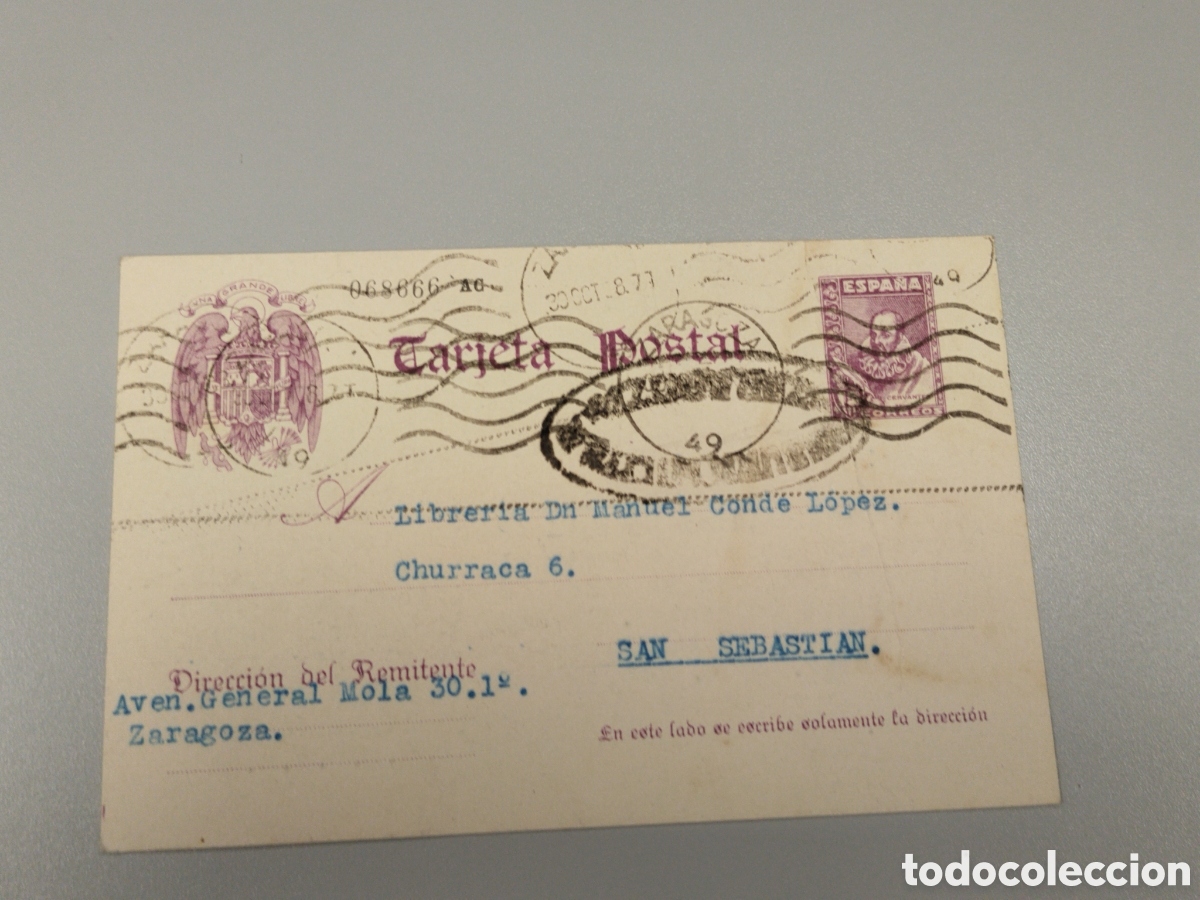 Postales: Postal circulada guerra civil bando nacional.falange.censura militar Zaragoza.aragon.teruel.requete