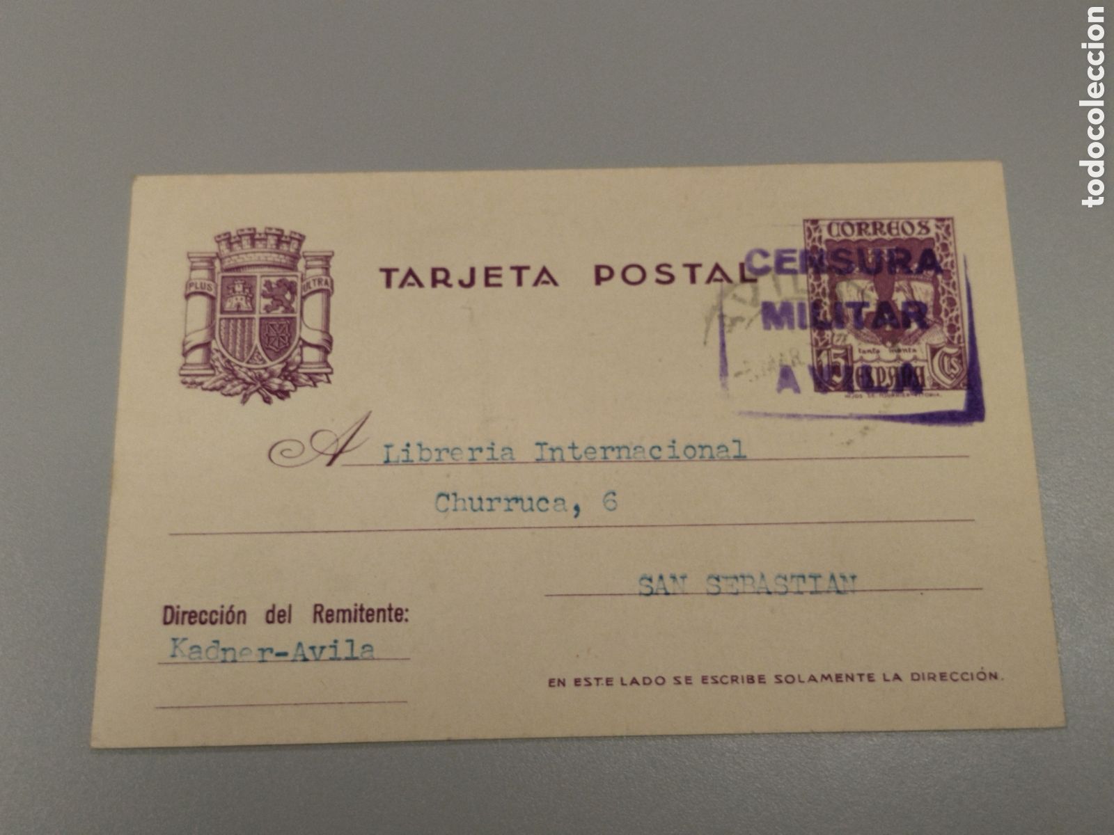 Postales: Postal circulada guerra civil bando nacional.falange.censura militar &Aacute;vila.castilla.leon.requete