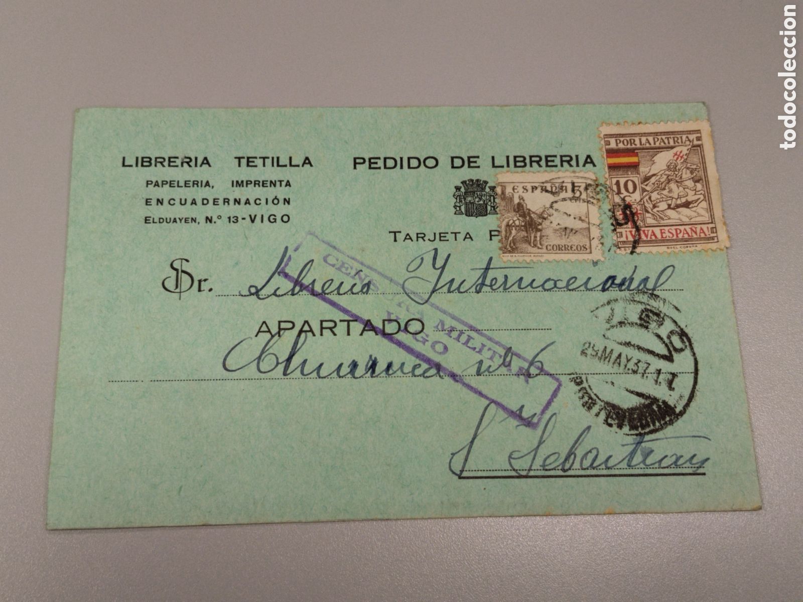 Postales: Postal circulada guerra civil bando nacional.falange.censura militar vigo.galicia.a Coru&ntilde;a.requete