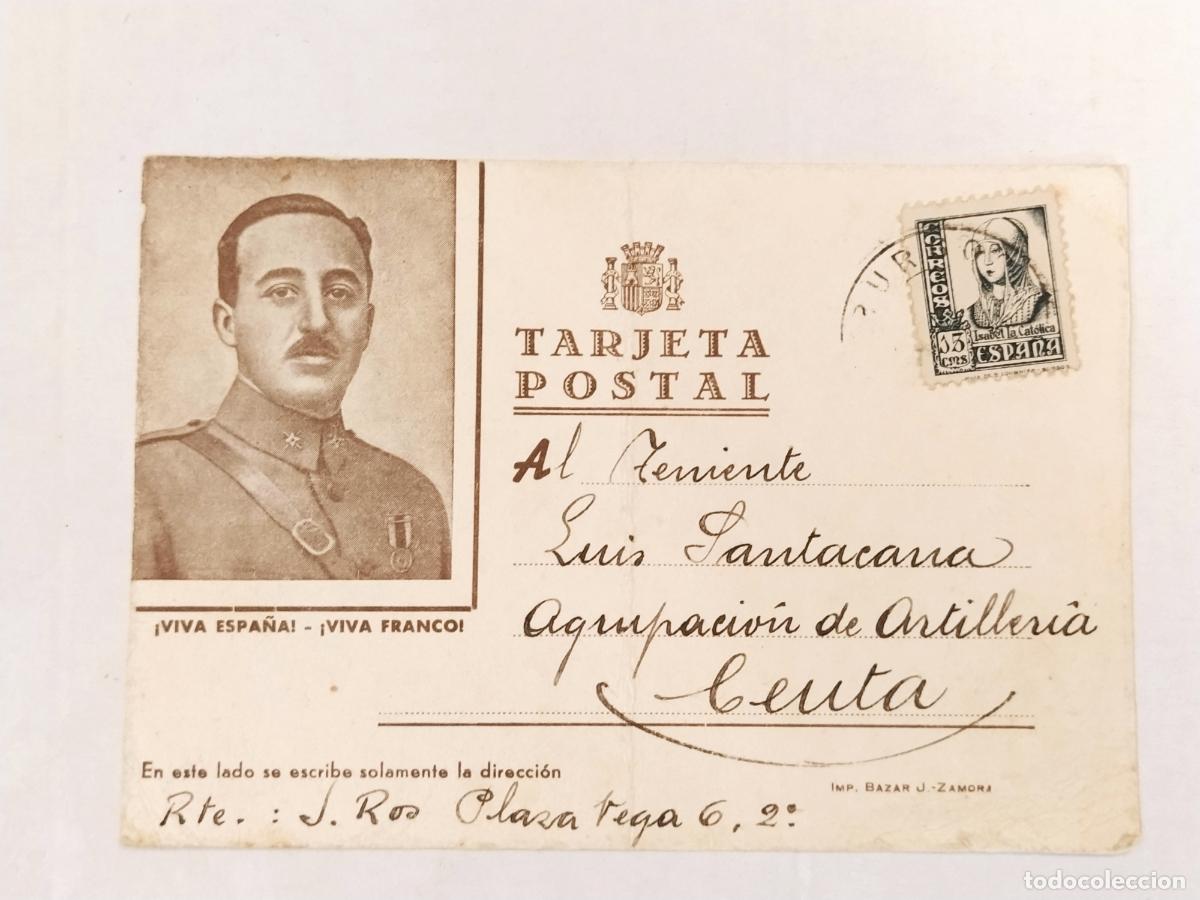 Postales: GUERRA CIVIL - FRANCO - CIRCULADA A&Ntilde;O 1937 DE BURGOS A CEUTA - TENIENTE SANTACANA - POSTAL ANTIGUA