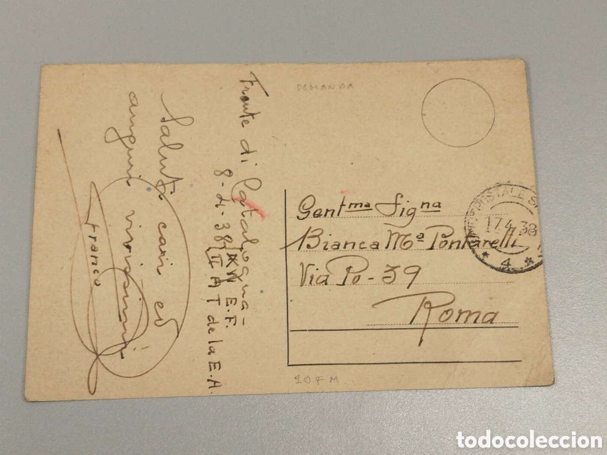 Postales: Postal guerra civil madrina de guerra CTV.frente de catalunya.1938.fascistas italiano.falange.franco