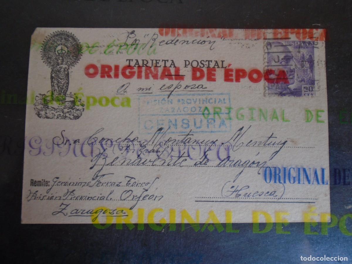Cartoline: (PS-80352)TARJETA POSTAL PRISION PROVINCIAL ORFEON(ZARAGOZA)-DESTINO BENAVENTE DE ARAGON(HUESCA)