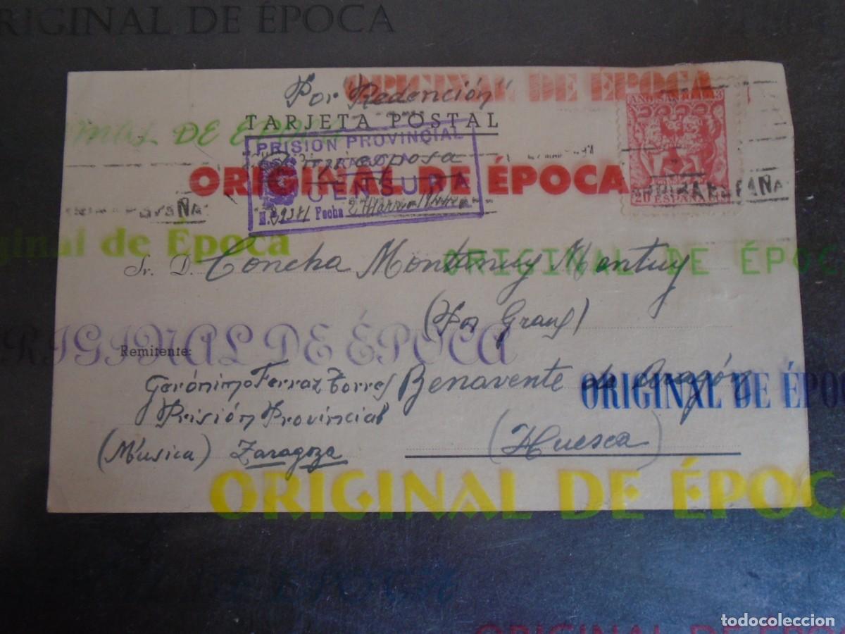 Postcards: (PS-80355)TARJETA POSTAL PRISION PROVINCIAL ORFEON(ZARAGOZA)-DESTINO BENAVENTE DE ARAGON(HUESCA)